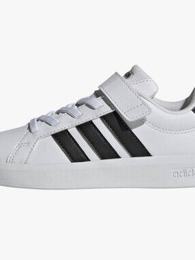 adidas Kids White Sneakers with Black Three-Stripes Grand Court 2.0